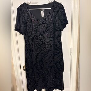 SL Fashions Black and Purple Paisley Midi Dress